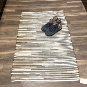 Rag Rug Large 46”x29” earth tones with maroon artistic rug